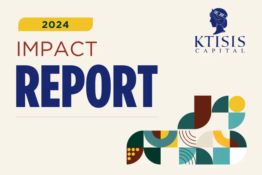 2024 Ktisis Capital Impact Report cover with geometric design and stylized head logo.